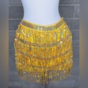 Yellow Sequin Belly Dance Hip Scarf Fringe Festival Costume Belt